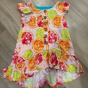 Posh Peanut Citrus Ruffle Button-Front Top in Pink, Orange, Green